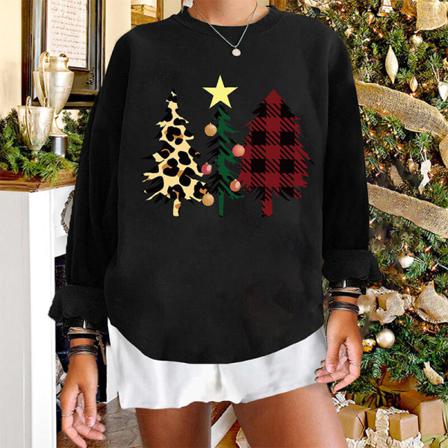 Print För Kvinnor Med Crew Neck Fleece Jultröjor