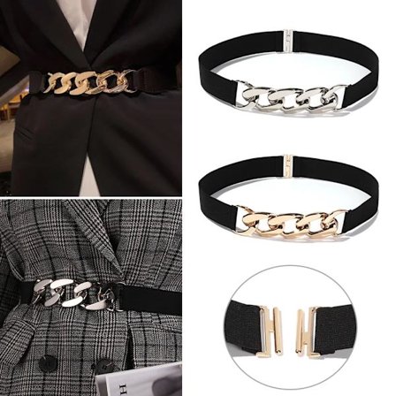 Fashion Women Punk Elastic Belt Metal Chain Decorative Waist Stretch Strap Dress Coat Suit Waistband Clothing Decoration