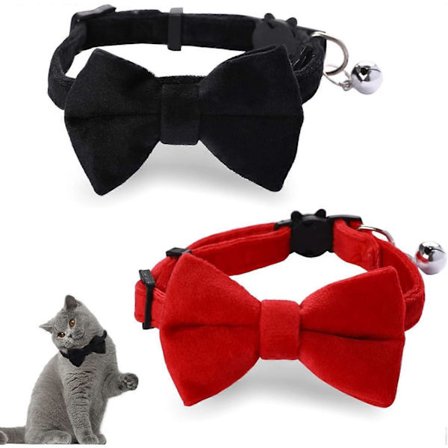 st Velvet Fluga Katt Halsband med Bjällra Justerbart Säkerhetshalsband för Kattunge och Liten Valp med Fluga Enfärgad Bröllopsröd Katt Halsband