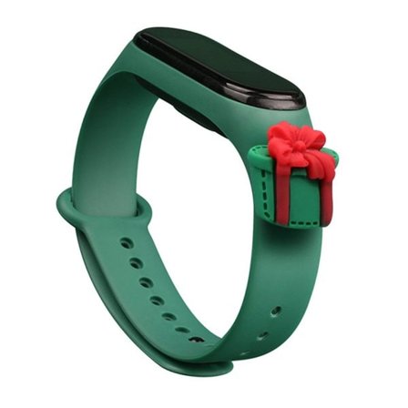Hihna Xmas varten Xiaomi Mi Band 3 / 4 Joulu Silikoni hihna rannekoru lahjan kanssa - tummanvihreä
