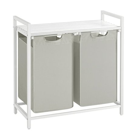 Liten hylle med dobbel skittentøyskurv til baderommet – 92 liter – Hvit/Lysegrå