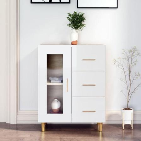Vidaxl Skänk Vit Högglans 69,5x34x90 Cm Konstruerat Trä Vit