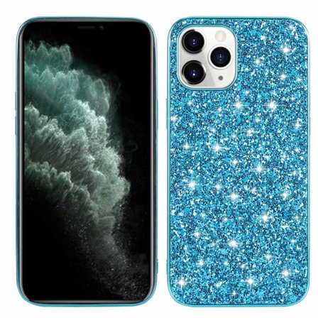 Fodral för iPhone 16 E Flash Blue Elektroplätering glitter Läder Grovt pulver diamantläder