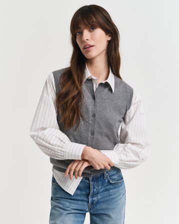 GANT Damen Leichte Strickweste mit kurzen Ärmeln (M) Grau