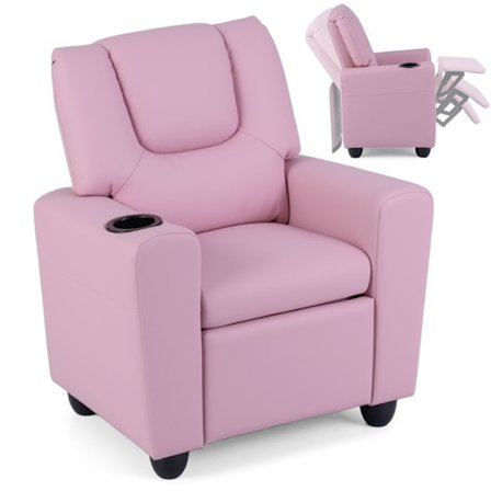 COSTWAY Justerbar Sofa til Børn 3+ År med Kopholder og Justerbar Fodstøtte til Stue, Legerum 61 x 54 x 71 cm Rosa