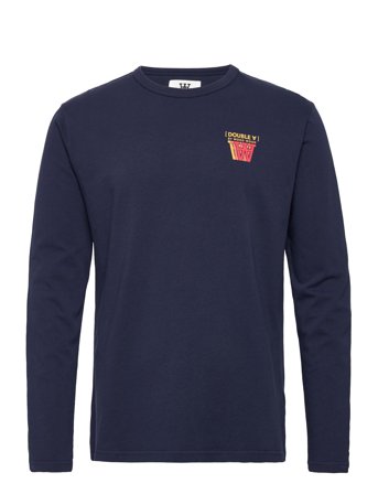 Mel Stacked Logo Long Sleeve T-shirts Long-sleeved Marineblå Double A By Wood Wood*Betinget Tilbud