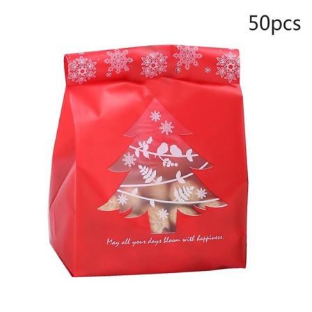 Röd 50-pack Julplastpåsar Snöflinga Julgran Keksomslag Dekoration Röd