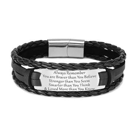 Nahkarannekoru miehille, personoidut punotut nahkarannekorut kaiverruksella isälle, pojalle, pojanpojalle, aviomiehelle, poikaystävälle, veljelle, 