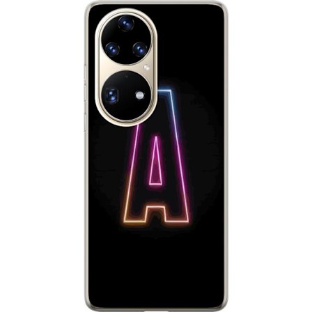 Kompatibel Mobilcover til Huawei Huawei P50 Pro Minimalistisk neonbogstav A i regnbuefarvet lys mod sort baggrund i moderne typografisk stil