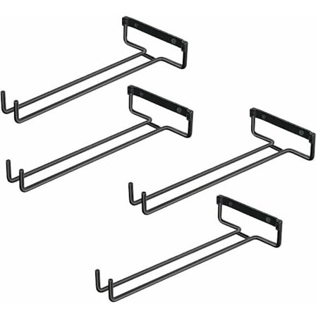 4 stk. glasophæng til hylde, jernholder til 4 glas, vægmonteret vinkophæng, ophængt vinkophæng til vinskabe, barer, køkkener (sort)
