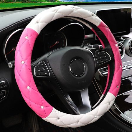 Bling Bling Diamant Bilstötskydd i Läder med Glittrande Grepp för Cross-border Trade Amazon (rosa&vit)