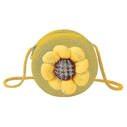 Liten jente stråveske Solsikke stråskulderveske