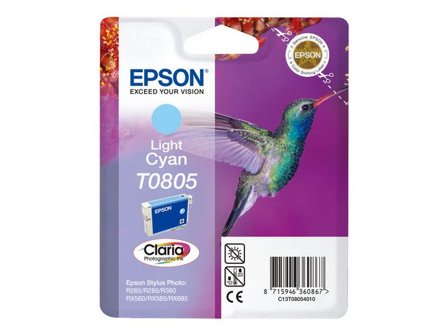 Epson Bläckpatron T0805, C13T08054010 Hummingbird, Claria Photographic-bläck, ljus cyan, singelförpackning - Lyreco - Toner och bläck - Bläckpatroner 