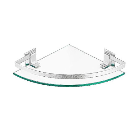 Badrumshylla i glas, härdat glashylla med räcke för badrumsorganisation och förvaring