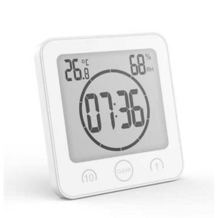 Vandtæt badeværelsesvægur LCD-display, digitalt badeværelsesvægur temperaturfugtighed, nedtællingsfunktion, vask bruser, hængende ur, ur