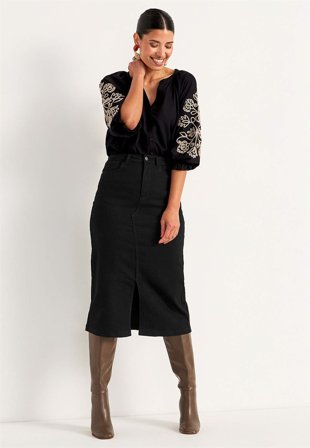 Cellbes of Sweden - Denim skjørt med splitt foran i svart / denim for damer i størrelse 46/48