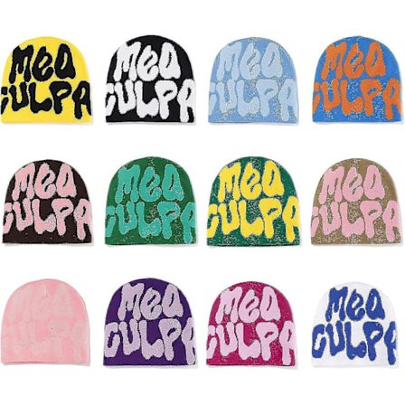 Beanies, Mea Y2k Beanies med bogstavprint, hat til kvinder mænd, løse hatte og strikkede hatte til unisex (sort og hvid)