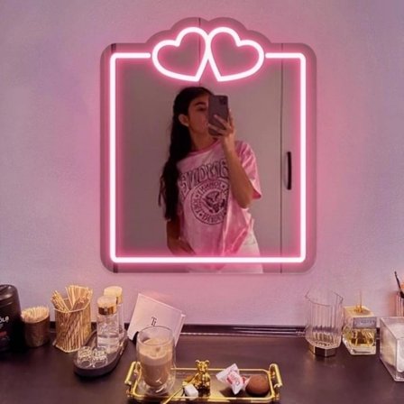 Hjerte Spejl Neonskilt, Skønhedssalon Spejlindretning, Kollegieværelse, Valentinsdagsgaver Til Hende, Forfængelighed Vægindretning, Pigeværelse, 