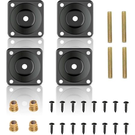 (Svart) 4 stk. benfester i rustfritt stål, festplate for møbler, bord, sofa med hengebolter og skruer, lenestolstilbehør