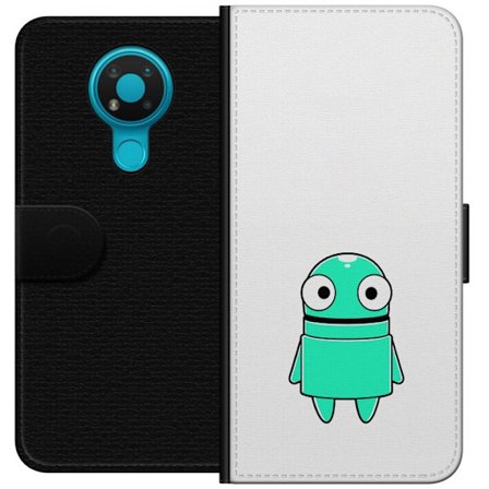 Kompatibel Tegnebogsetui til Nokia Nokia 3.4 Turkis tegneseriefigur med store øjne og en glad personlighed i enkel illustration