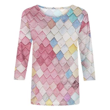 Kvinnor Lämnar Printed Toppar Rund Hals T-shirt