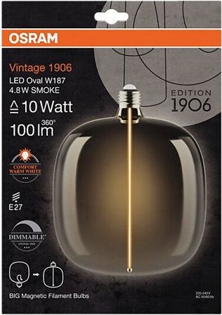 OSRAM Led Dekorasjonspære O187 10 100lm Smoke Dimbar Varmhvit