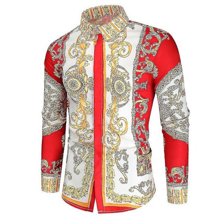 Herr Royal Shirt Print Lapel Luxury Shirt Business Långärmad passform Toppar för festbal