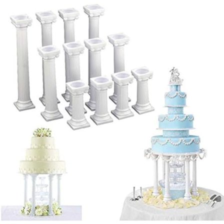 12 st 3 storlekar romersk kolonn tårta stativ stöd stativ, fondant tårta stativ stöd stativ, flervånings bröllopstårta dekoration stöd verktyg set