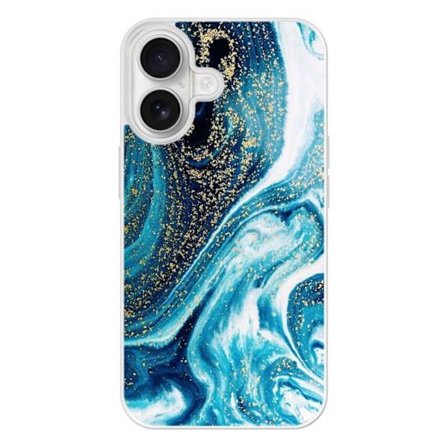 Förstärkt silikonfodral - Apple - iPhone 16 - Glittrande blå marmor - Ökad hållbarhet - Glänsande tryck