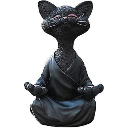 svart kattfigur, Meditation Yoga Glad katt, Zen Cat Avslappnad Pose Skulptur För Hem Utomhus Gräsmatta Dekoration