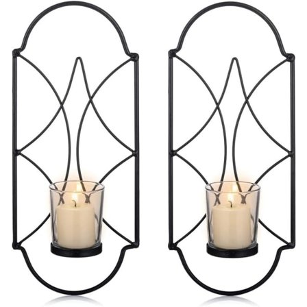Sæt med 2 fyrfadsstage lysestager vægmonteret metal lysestage, lysestage til væg i soveværelse, badeværelse, stue dekoration, sort