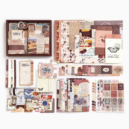 346-delt Scrapbooking-tilbehørsett, brunt Vintage Bullet Journal Scrapbook-sett med A6-rutenettnotat