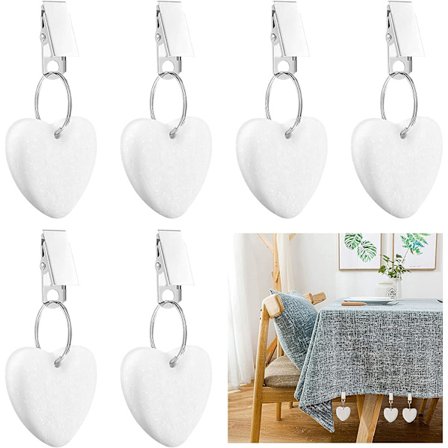 6-delt dukvektklemme (hvit), dukvekt hjerteformet steindukvekt utendørs piknik hjem spisestue dekorasjon metallklemme