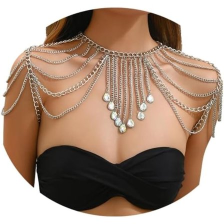 Punk Metall Skulderkjede Halskjede Smykker y Krystall Duske Armkjede Brude Bryllup Flerlags Skulder Kroppskjede Bikini Ryggkjede Smykker for W