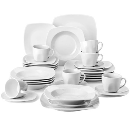Porslinservis för 12 personer, minimalistisk design, hållbar och mikrovågssäker.,30 stycken