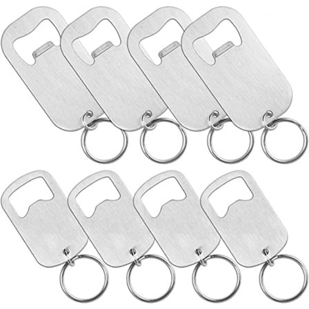 Platt ölflasköppnare i rostfritt stål med nyckelring, stark och hållbar, 8 stycken för vänner, lätt att bära - Silver