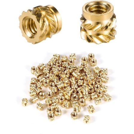 100 stk. Innfellingsmuttere for 3D-printing, messing gjengeinnsats M2 hunngjengemuttere for 3D-printing bilindustri Loptop plastskall (m2x3x3,5mm)