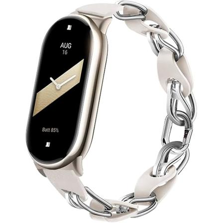 Kompatibel med Xiaomi Mi Band 8 Armbånd, Utbyttbar Rem med Åpen Arbeidsdesign i Rustfritt Stål Ring Lærkjede Belte Belte Pustende Elegant Armbånd for 