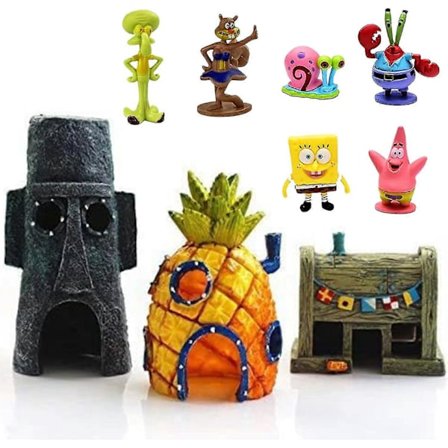 9 Stykker Tegneserie Akvarium Dekoration, Harpiks Hule, Fisk og Rejer Skjulested, Harpiks, Til Under Vand Dekoration, Akvarium, Tegneserie Ornament