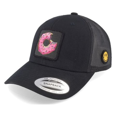 Iconic - Svart trucker Keps - Donut Smiley Face Retro Black Trucker @ Hatstore