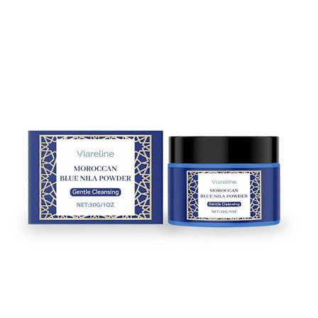 Marockansk Nira-mask, en uppljusande och utjämnande lermask som innehåller indigopulver och Nira-pulver för att ge näring åt huden.