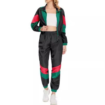 Dame Color Block 2-delt Vindjakke Antrekk Langermet Glidelås Crop Top Treningsdress Sett