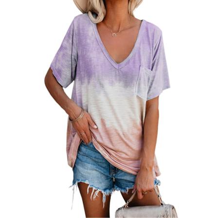 Dam Sommar Lös Gradient Tie-dye Topp Dam Kortärmad Bea