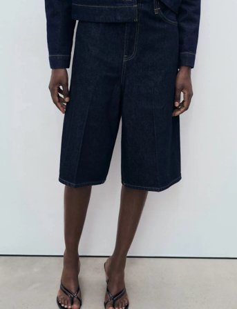 Mango Mid-Rise Denim Bermuda Jorts - Navy - 32