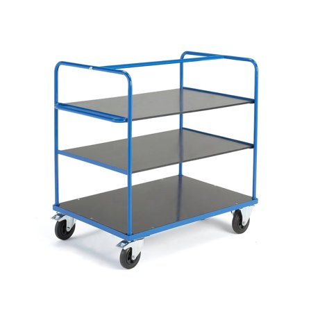Hyldevogn TRANSFER, 3 hylder, 1200x800x1180 mm, gummihjul, med bremse