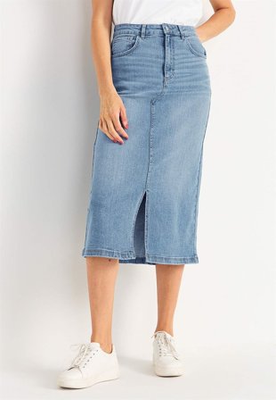 Cellbes of Sweden - Denim skjørt med splitt foran i mellomblå / denim for damer i størrelse 62/64