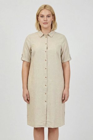 CISO - Hør Kjole - Sand - 3/4 Ærmer