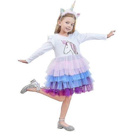 Flickor Unicorn Långärmad Prinsessklänning (110CM)