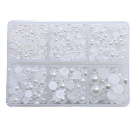 3000 stk Blanke Halvrunde Perler i 6 Størrelser 2mm-8mm