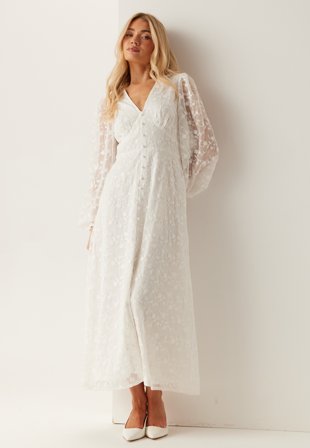 Bubbleroom Occasion - Embroidered Midi Dress - White - Kläder